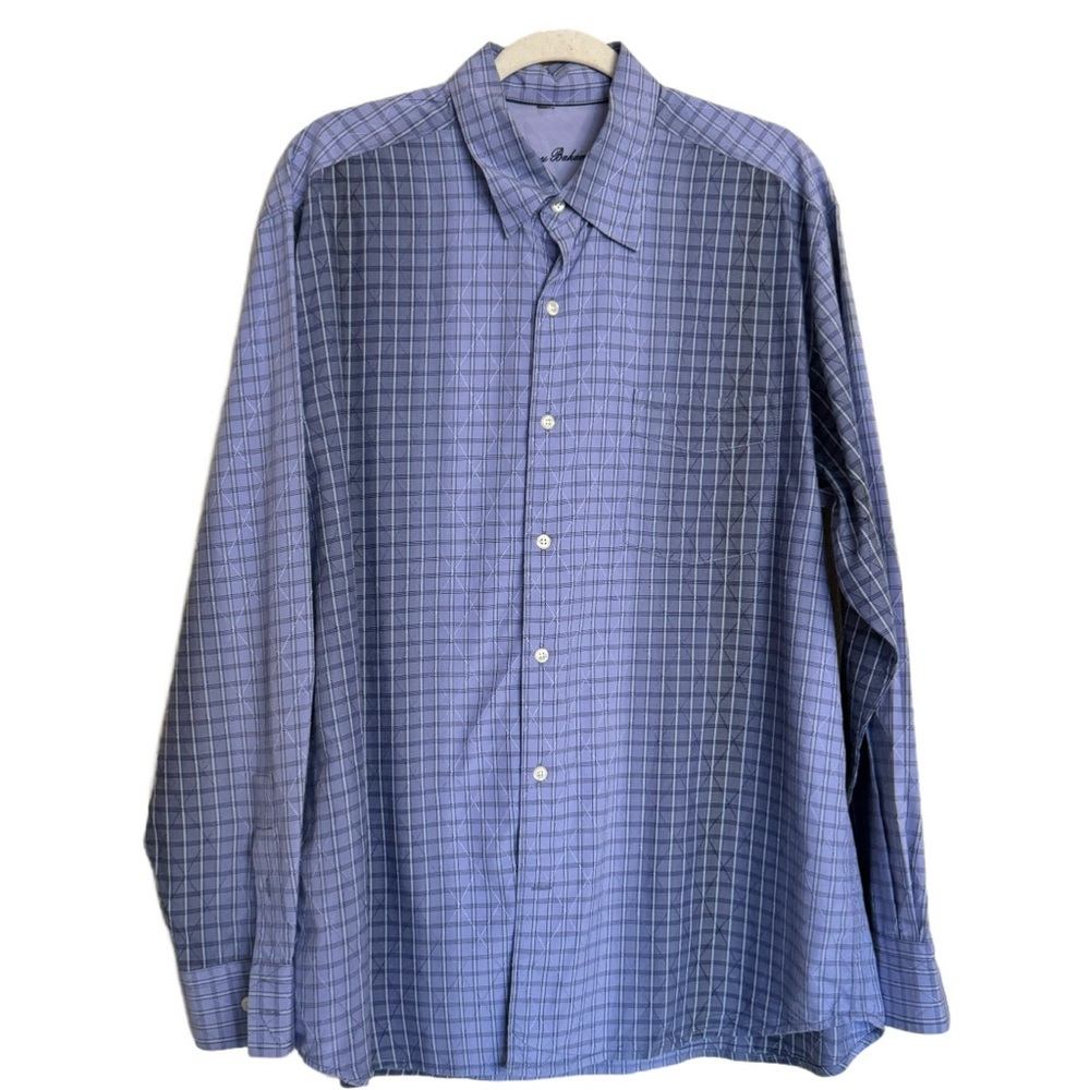 Tommy Bahama Silk Blend Shirt Blue Plaid Dress Button Up Long Sleeve Size L